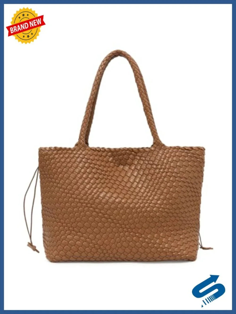 Handwoven Faux Leather Tote with Pouch, Large Vegan Leather Shoulder Purse for